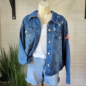 Baccini Star Patterned Denim Button Up Jacket Size 16 Or Large Extra Large
